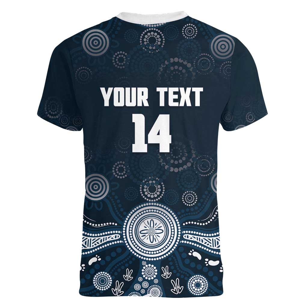 Custom Carlton Football Women V-Neck T-Shirt Go Blues Aboriginal Art - Aussie Hoodie