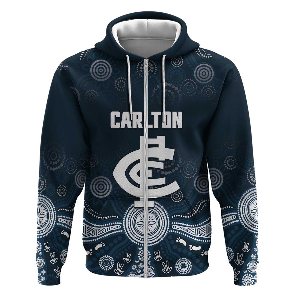Custom Carlton Football Zip Hoodie Go Blues Aboriginal Art - Aussie Hoodie