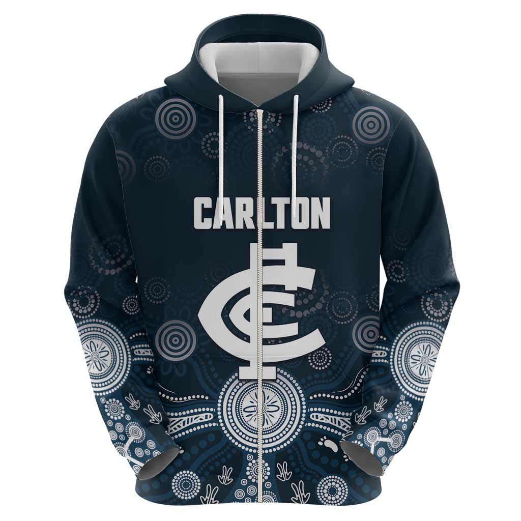 Custom Carlton Football Zip Hoodie Go Blues Aboriginal Art - Aussie Hoodie