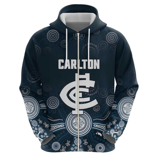 Custom Carlton Football Zip Hoodie Go Blues Aboriginal Art - Aussie Hoodie