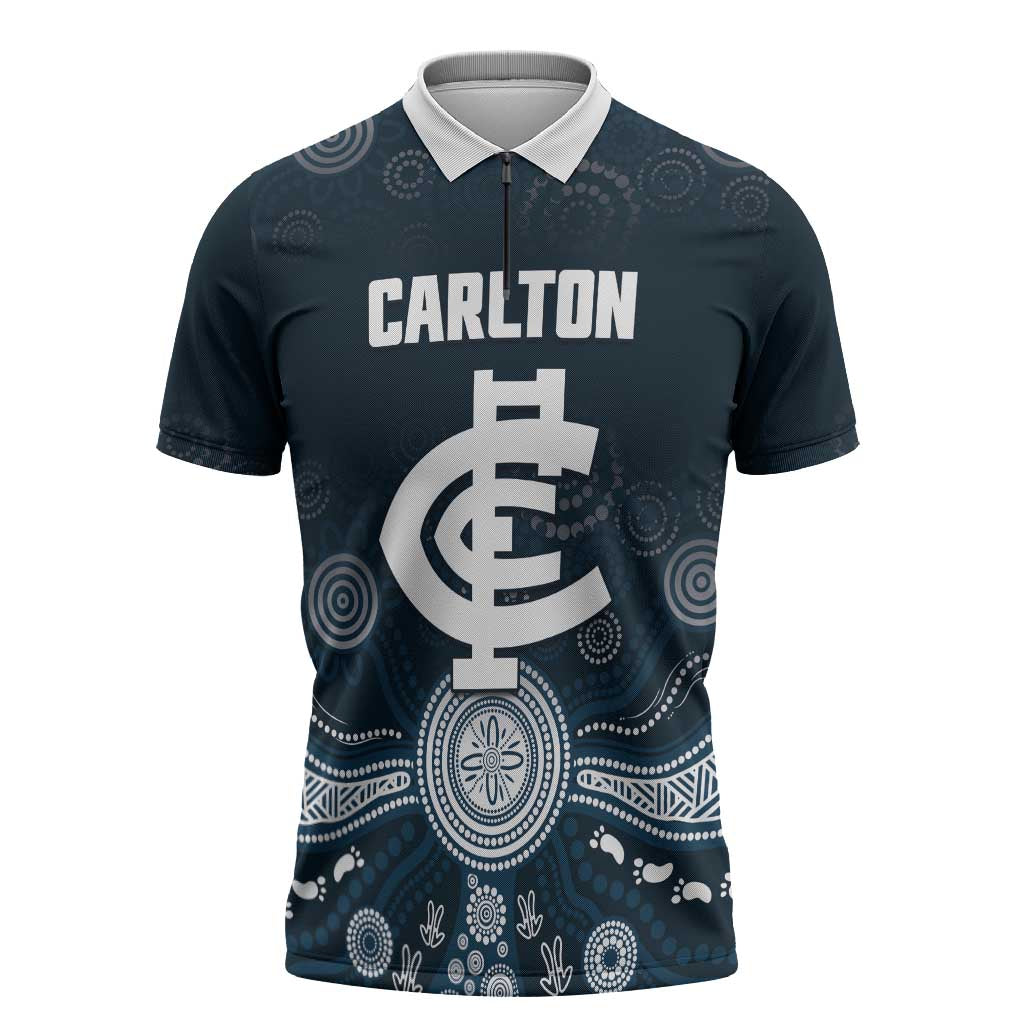 Custom Carlton Football Zipper Polo Shirt Go Blues Aboriginal Art - Aussie Hoodie