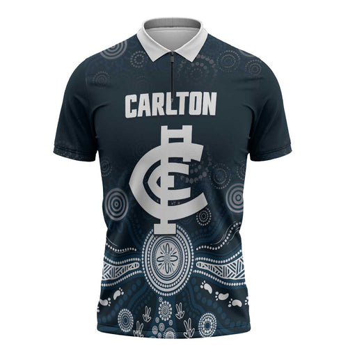 Custom Carlton Football Zipper Polo Shirt Go Blues Aboriginal Art - Aussie Hoodie