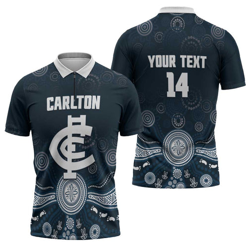 Custom Carlton Football Zipper Polo Shirt Go Blues Aboriginal Art - Aussie Hoodie