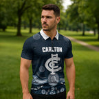 Custom Carlton Football Zipper Polo Shirt Go Blues Aboriginal Art - Aussie Hoodie