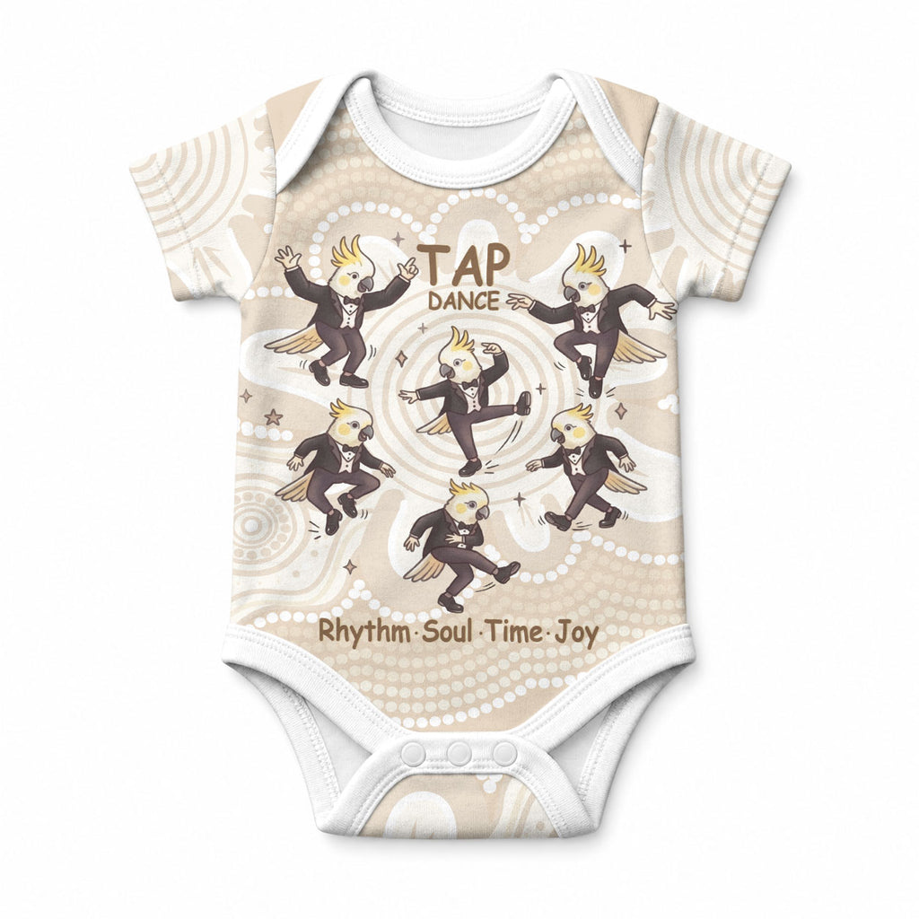 Tap Dance Australia Personalised Baby Onesie Yellow-crested Cockatoo Indigenous Art
