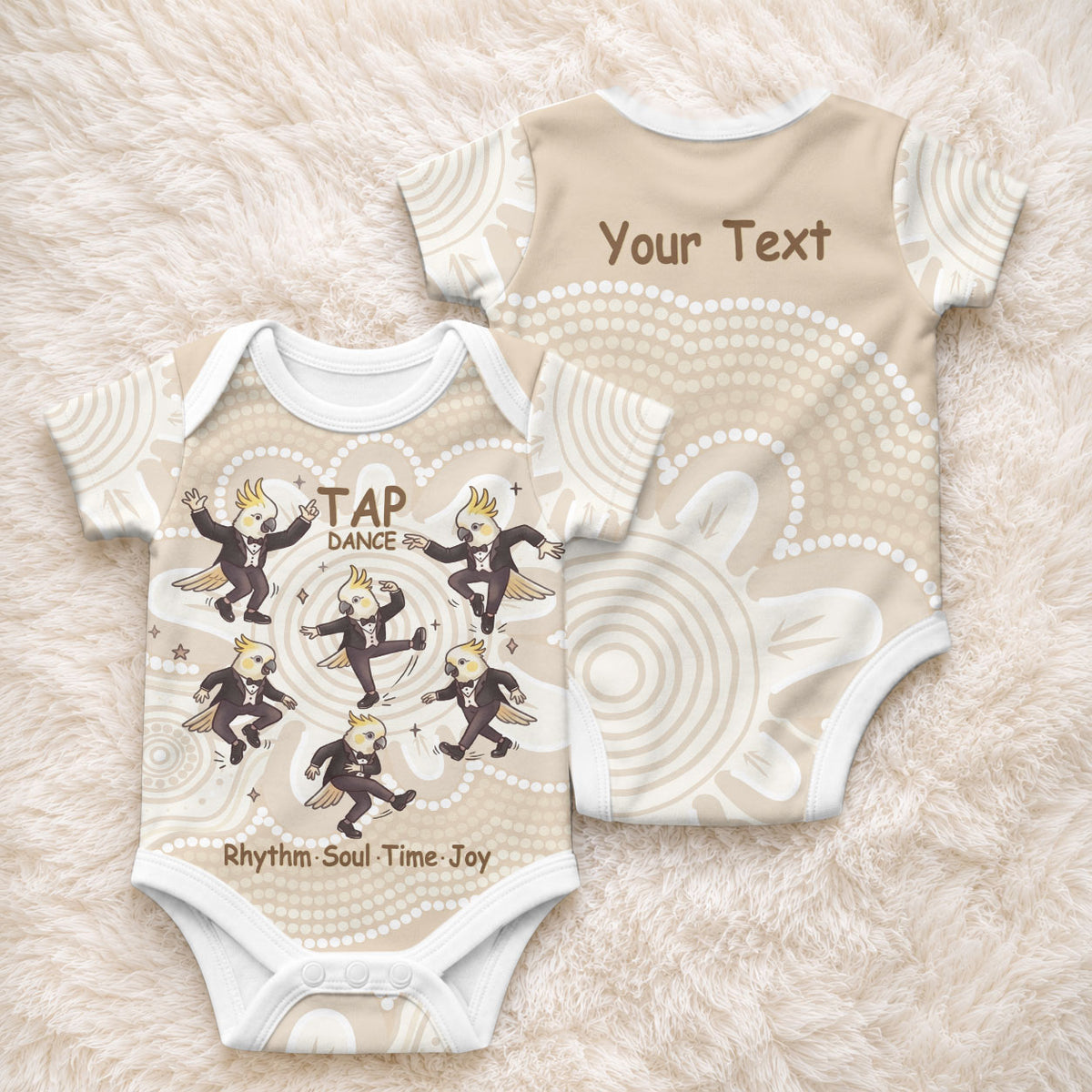 Tap Dance Australia Personalised Baby Onesie Yellow-crested Cockatoo Indigenous Art