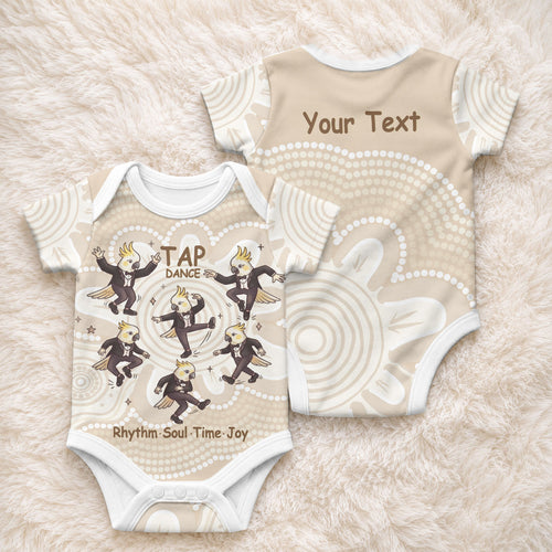 Tap Dance Australia Personalised Baby Onesie Yellow-crested Cockatoo Indigenous Art