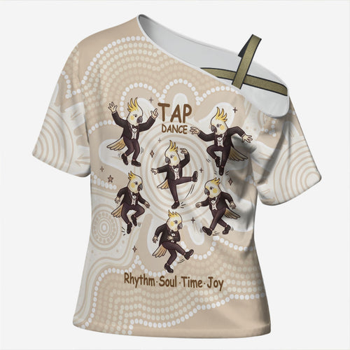 Tap Dance Australia Personalised Cross Shoulder Shirt Yellow-crested Cockatoo Indigenous Art