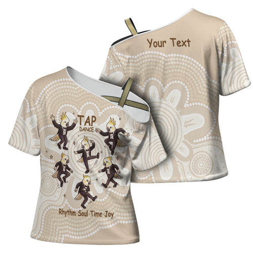 Tap Dance Australia Personalised Cross Shoulder Shirt Yellow-crested Cockatoo Indigenous Art