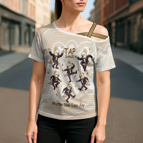 Tap Dance Australia Personalised Cross Shoulder Shirt Yellow-crested Cockatoo Indigenous Art