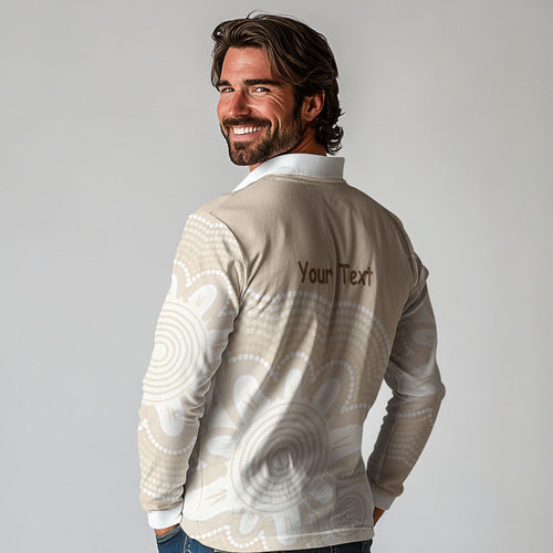 Tap Dance Australia Personalised Long Sleeve Polo Shirt Yellow-crested Cockatoo Indigenous Art