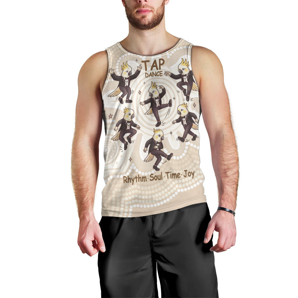 Tap Dance Australia Personalised Men Tank Top Yellow-crested Cockatoo Indigenous Art