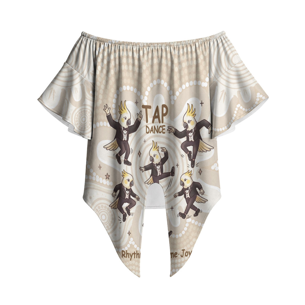 Tap Dance Australia Personalised Off Shoulder Wrap Waist Top Yellow-crested Cockatoo Indigenous Art