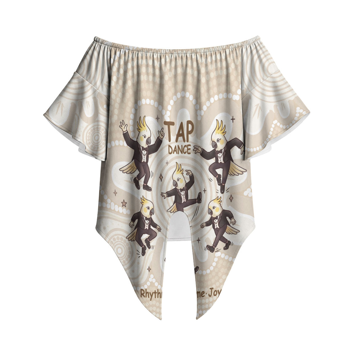 Tap Dance Australia Personalised Off Shoulder Wrap Waist Top Yellow-crested Cockatoo Indigenous Art