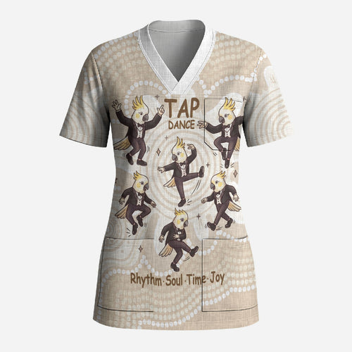 Tap Dance Australia Personalised Scrub Top Yellow-crested Cockatoo Indigenous Art