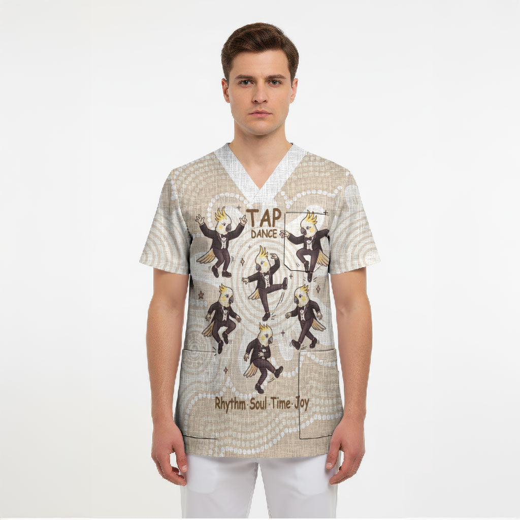 Tap Dance Australia Personalised Scrub Top Yellow-crested Cockatoo Indigenous Art