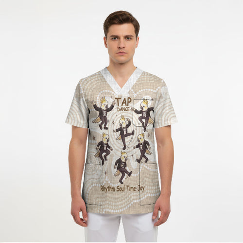 Tap Dance Australia Personalised Scrub Top Yellow-crested Cockatoo Indigenous Art