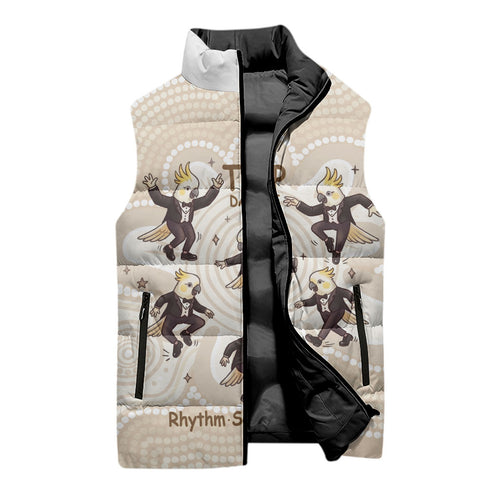 Tap Dance Australia Personalised Sleeveless Puffer Jacket Yellow-crested Cockatoo Indigenous Art