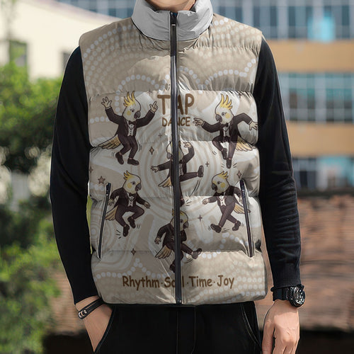 Tap Dance Australia Personalised Sleeveless Puffer Jacket Yellow-crested Cockatoo Indigenous Art
