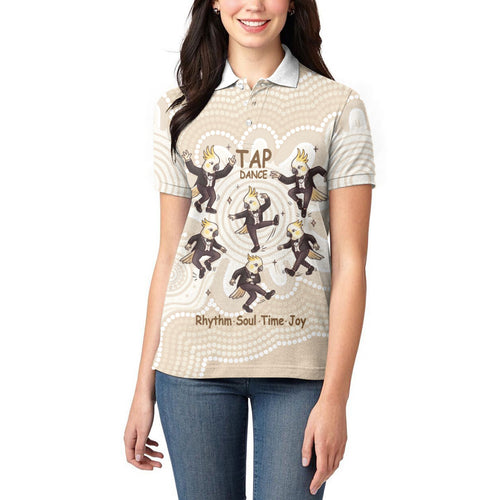 Tap Dance Australia Personalised Women Polo Shirt Yellow-crested Cockatoo Indigenous Art
