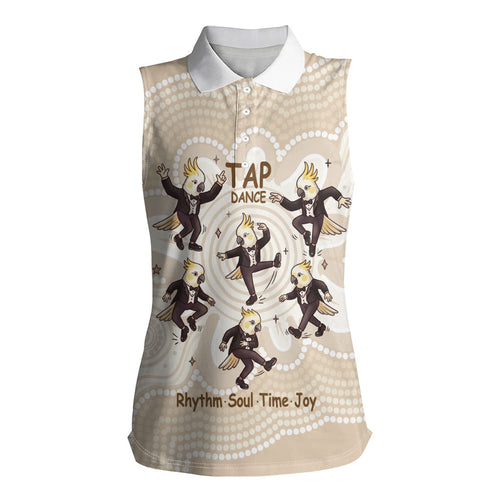 Tap Dance Australia Personalised Women Sleeveless Polo Shirt Yellow-crested Cockatoo Indigenous Art