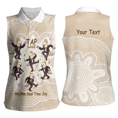 Tap Dance Australia Personalised Women Sleeveless Polo Shirt Yellow-crested Cockatoo Indigenous Art