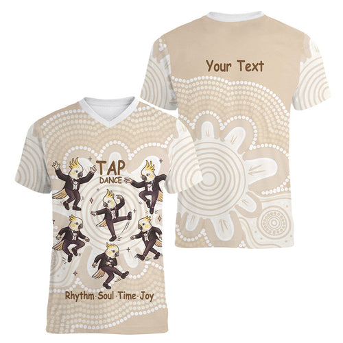 Tap Dance Australia Personalised Women V-Neck T-Shirt Yellow-crested Cockatoo Indigenous Art