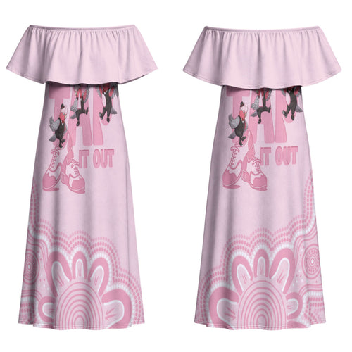 Tap Dance Australia Couples Matching Off Shoulder Maxi Dress and Long Sleeve Button Shirt Pink Galah Just Tap It Out