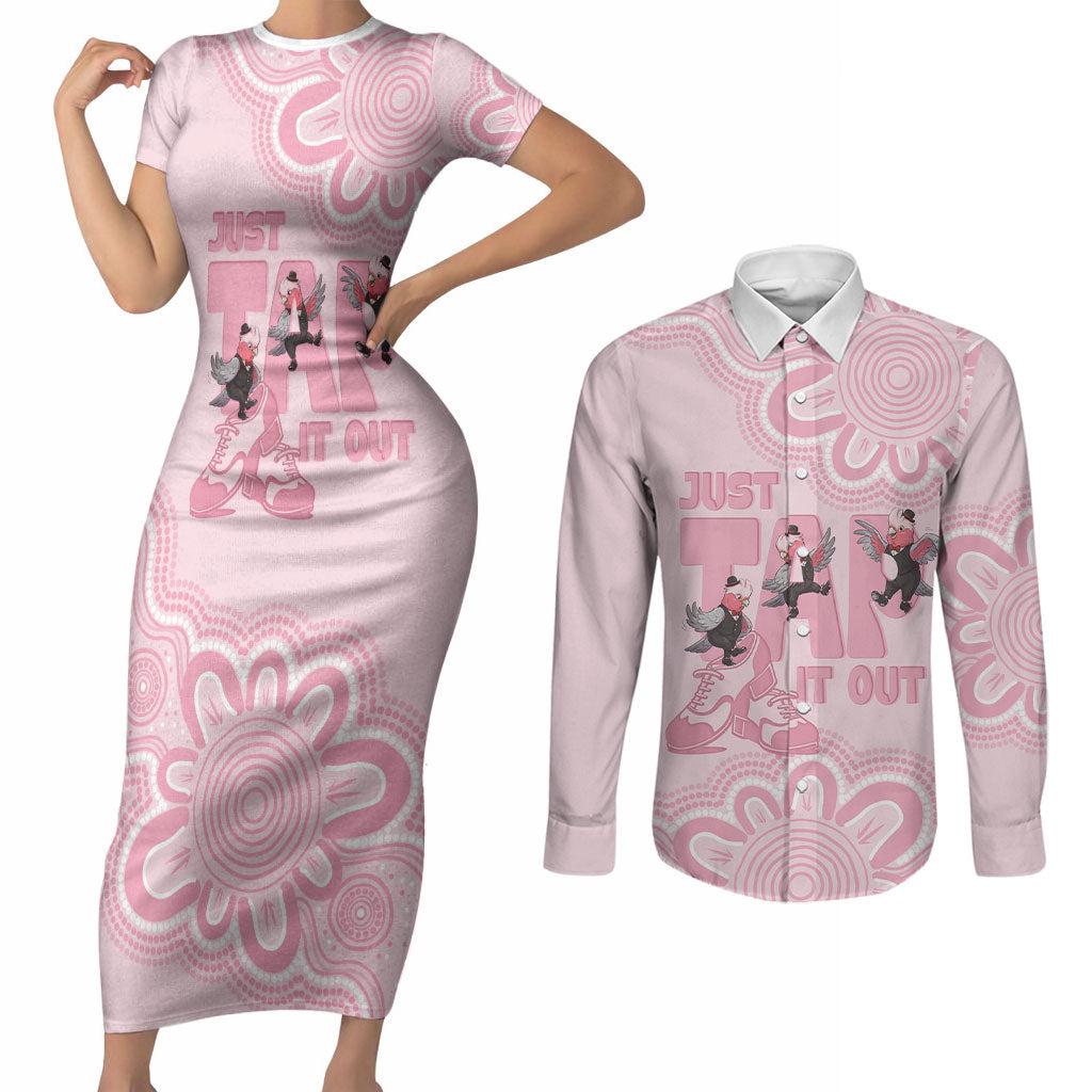 Tap Dance Australia Couples Matching Short Sleeve Bodycon Dress and Long Sleeve Button Shirt Pink Galah Just Tap It Out