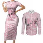 Tap Dance Australia Couples Matching Short Sleeve Bodycon Dress and Long Sleeve Button Shirt Pink Galah Just Tap It Out