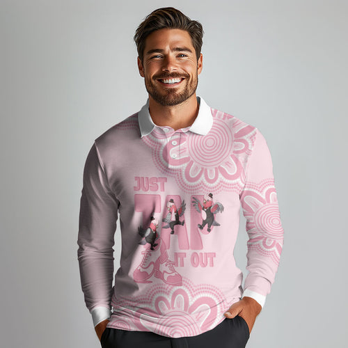 Tap Dance Australia Long Sleeve Polo Shirt Pink Galah Just Tap It Out