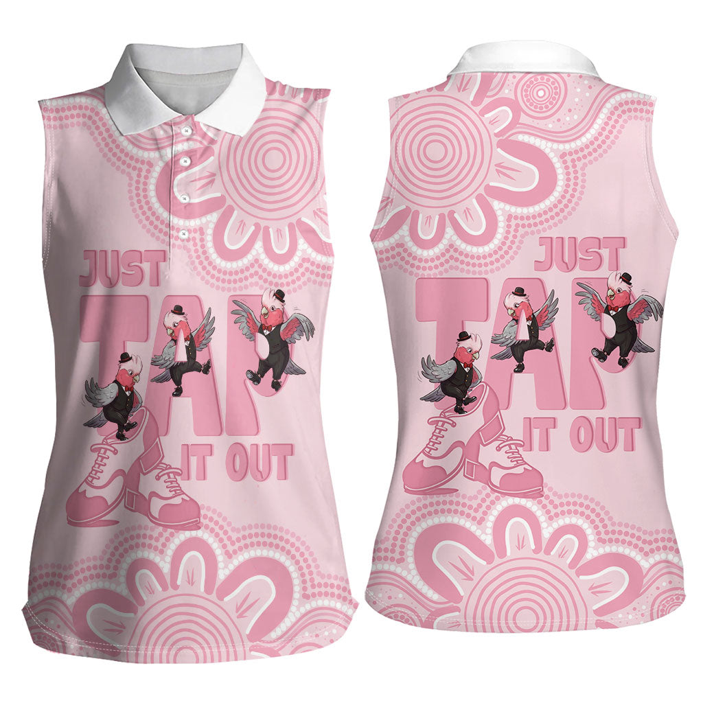 Tap Dance Australia Women Sleeveless Polo Shirt Pink Galah Just Tap It Out