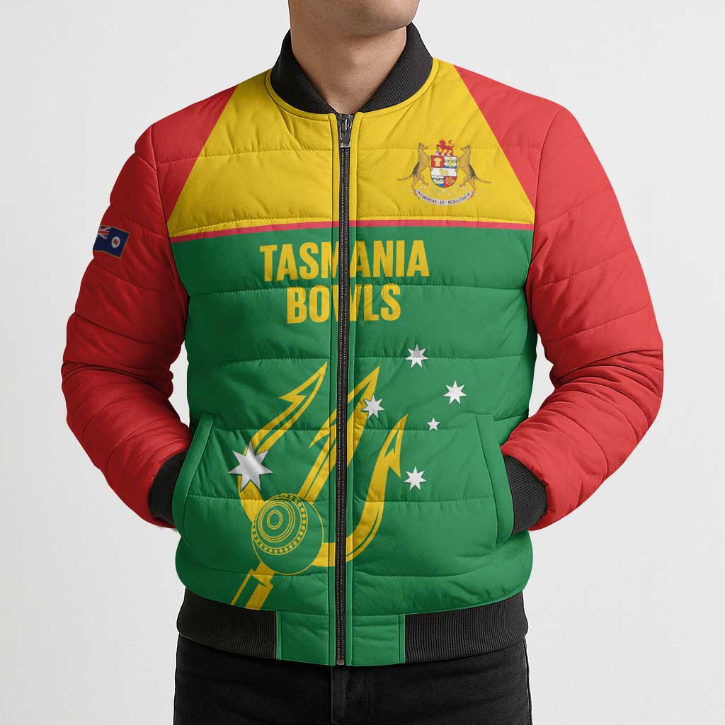 Custom Tasmania Bowls Australia Bomber Puffer Jacket Go Tasmanian Tridents - Aussie Hoodie
