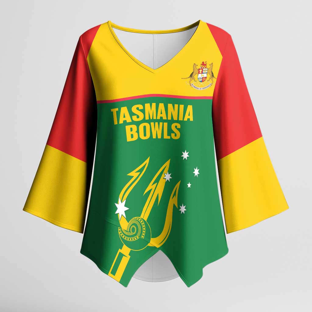 Custom Tasmania Bowls Australia Kimono Sleeve Blouse Go Tasmanian Tridents - Aussie Hoodie