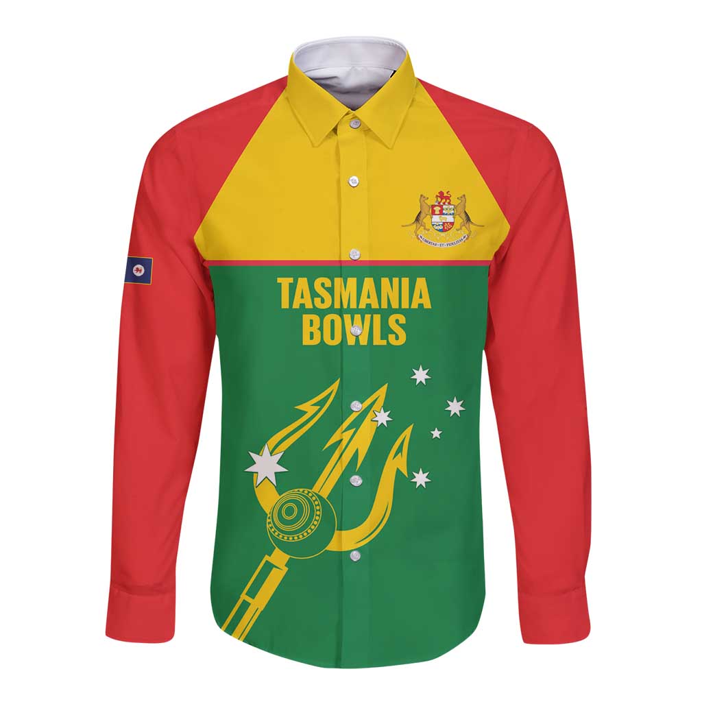Custom Tasmania Bowls Australia Long Sleeve Button Shirt Go Tasmanian Tridents - Aussie Hoodie