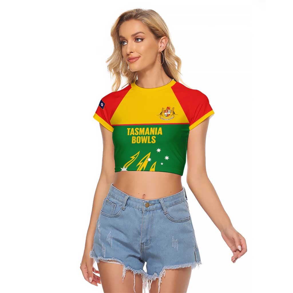 Custom Tasmania Bowls Australia Raglan Cropped T Shirt Go Tasmanian Tridents - Aussie Hoodie