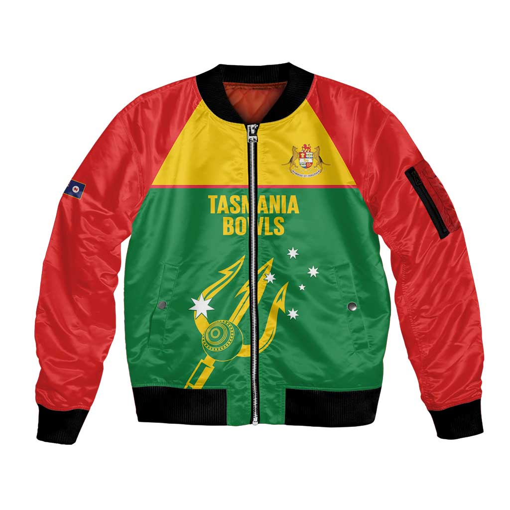 Custom Tasmania Bowls Australia Sleeve Zip Bomber Jacket Go Tasmanian Tridents - Aussie Hoodie