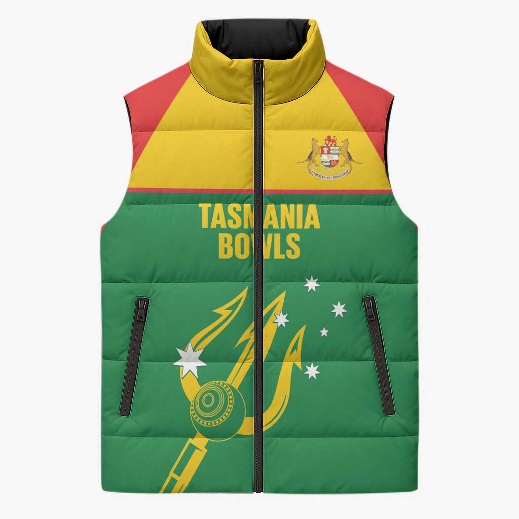 Custom Tasmania Bowls Australia Sleeveless Puffer Jacket Go Tasmanian Tridents - Aussie Hoodie