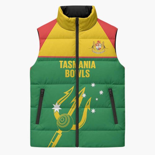 Custom Tasmania Bowls Australia Sleeveless Puffer Jacket Go Tasmanian Tridents - Aussie Hoodie