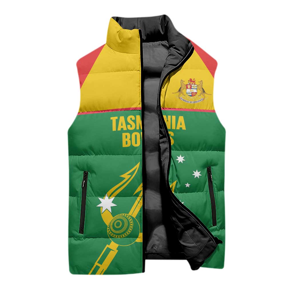 Custom Tasmania Bowls Australia Sleeveless Puffer Jacket Go Tasmanian Tridents - Aussie Hoodie