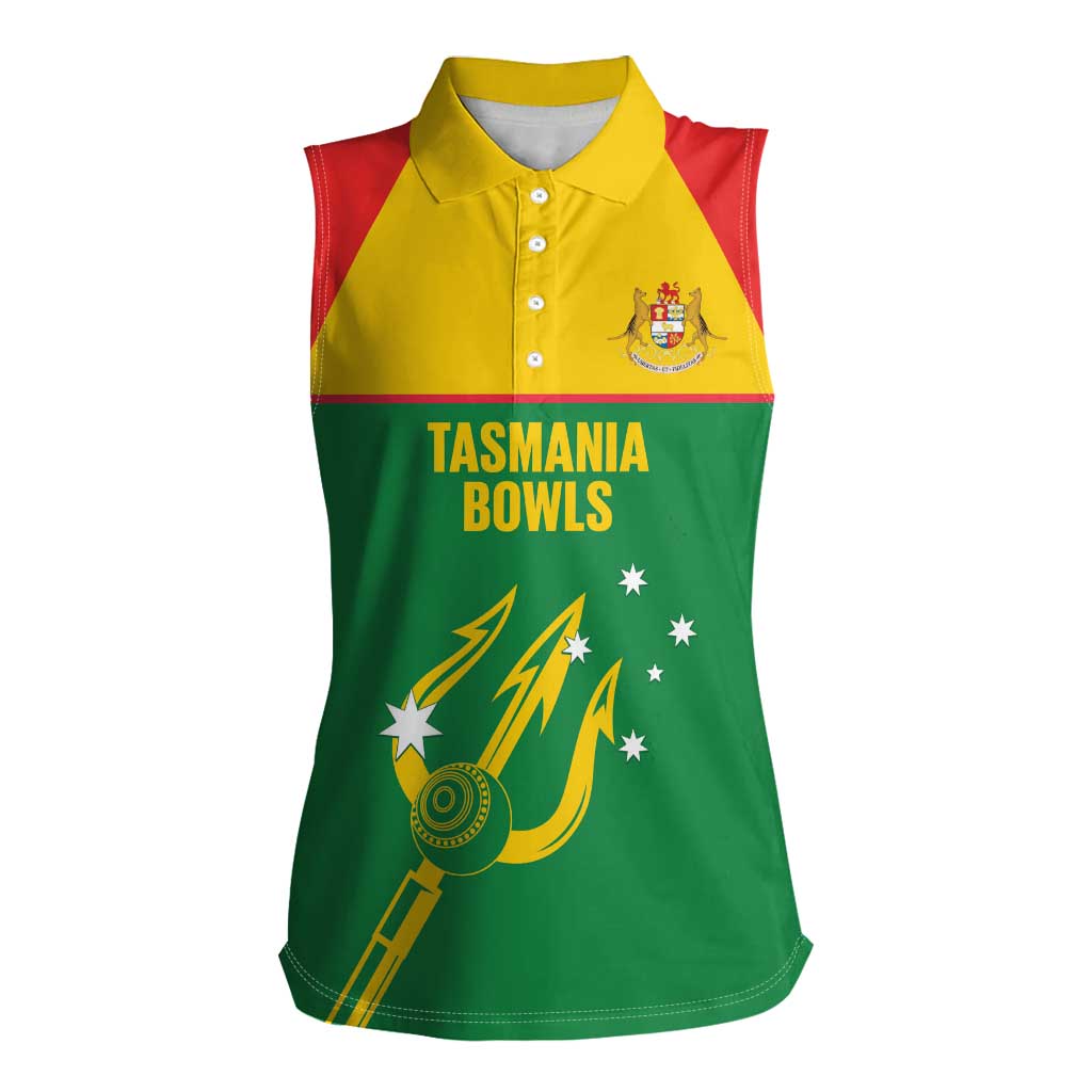 Custom Tasmania Bowls Australia Women Sleeveless Polo Shirt Go Tasmanian Tridents - Aussie Hoodie