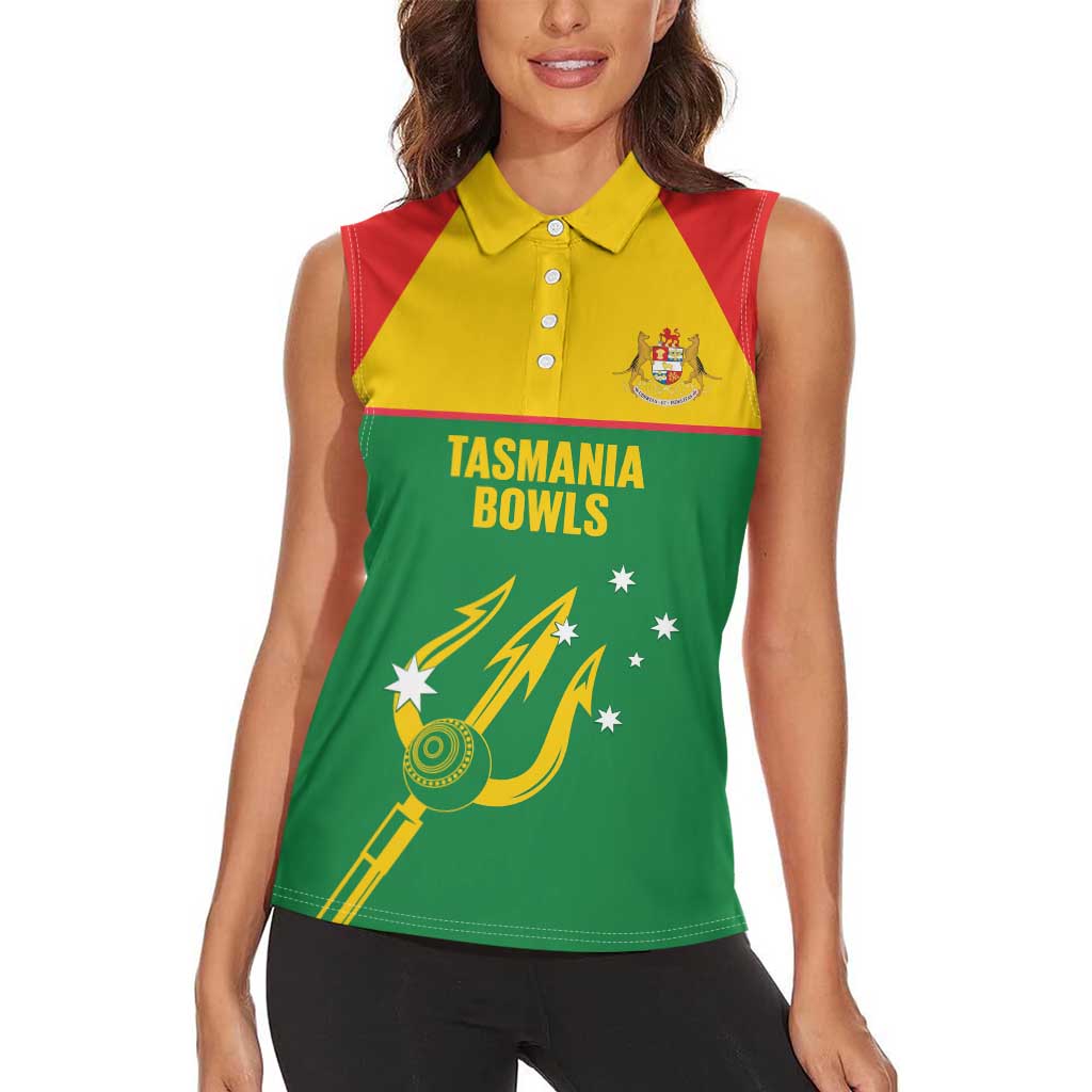 Custom Tasmania Bowls Australia Women Sleeveless Polo Shirt Go Tasmanian Tridents - Aussie Hoodie