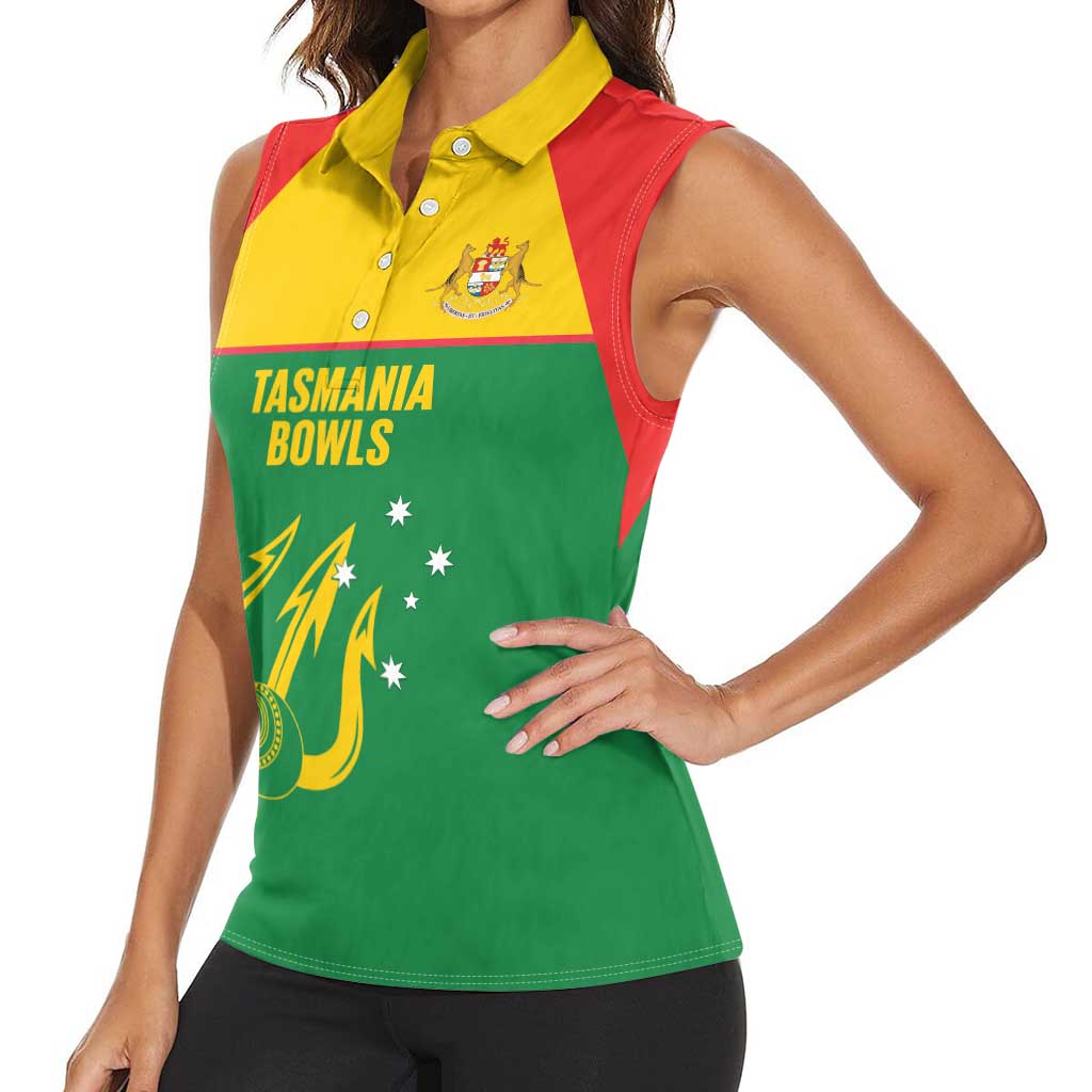 Custom Tasmania Bowls Australia Women Sleeveless Polo Shirt Go Tasmanian Tridents - Aussie Hoodie