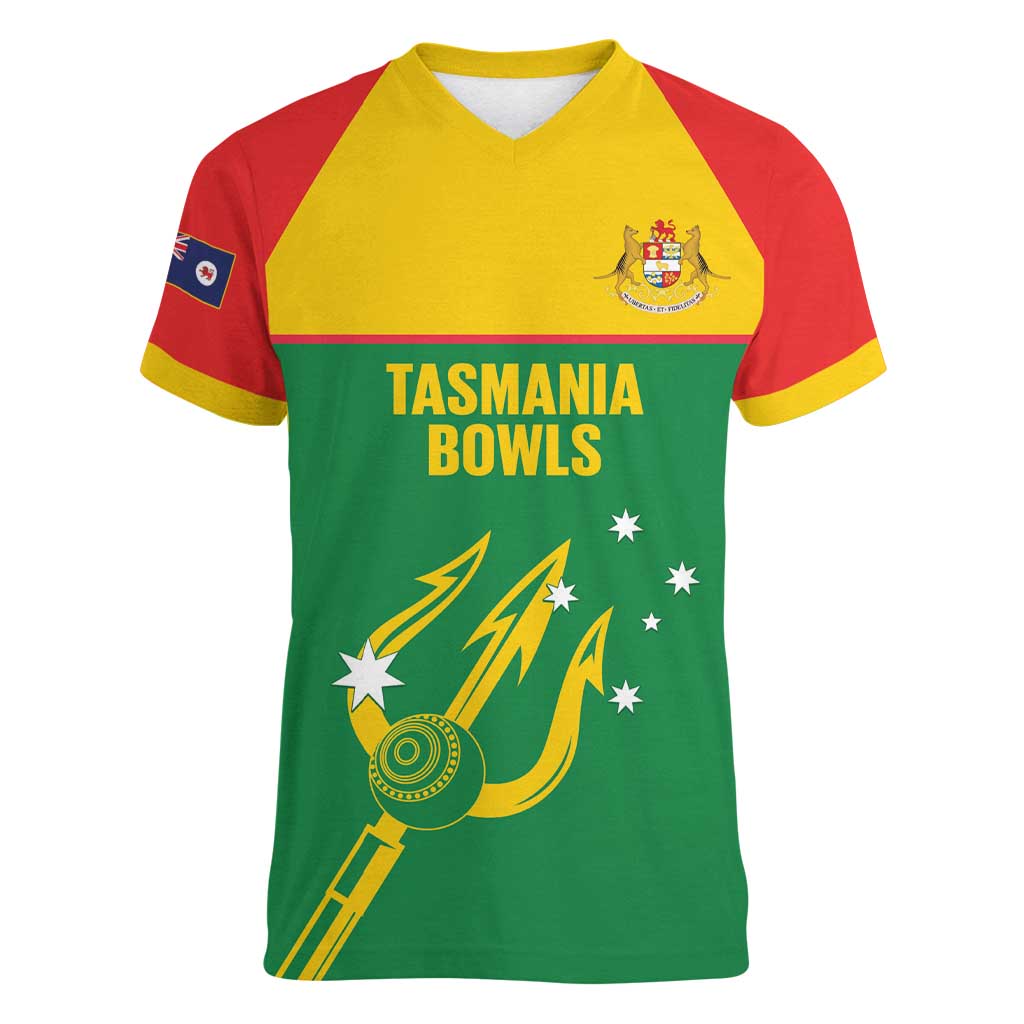 Custom Tasmania Bowls Australia Women V-Neck T-Shirt Go Tasmanian Tridents - Aussie Hoodie