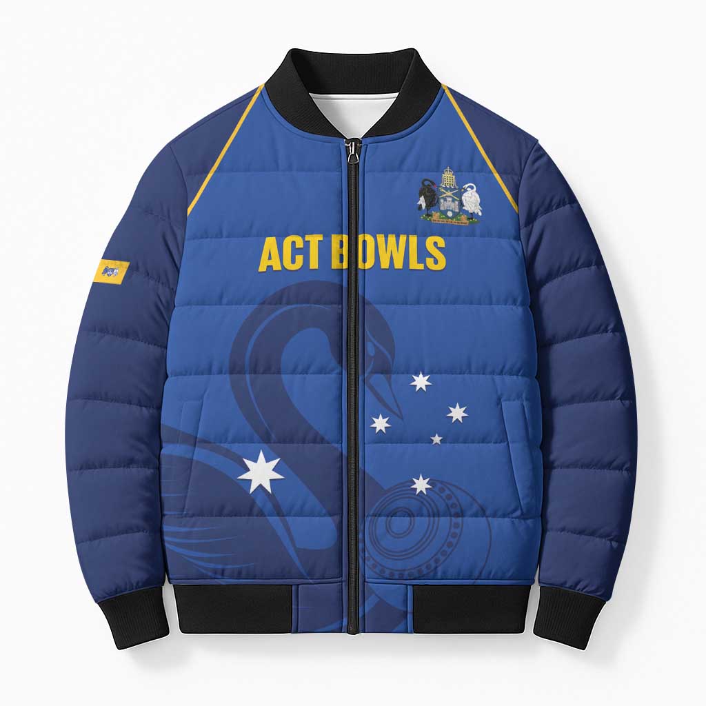 Custom ACT Bowls Australia Bomber Puffer Jacket Go Australian Capital Territory Swan - Aussie Hoodie