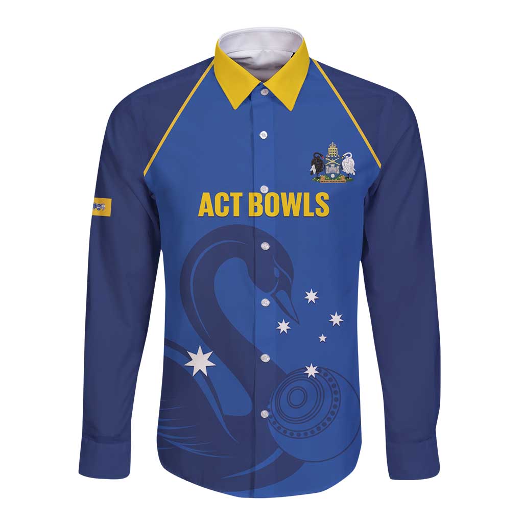 Custom ACT Bowls Australia Long Sleeve Button Shirt Go Australian Capital Territory Swan - Aussie Hoodie