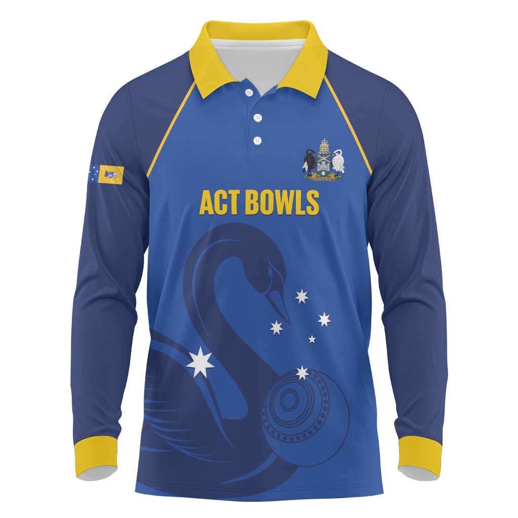 Custom ACT Bowls Australia Long Sleeve Polo Shirt Go Australian Capital Territory Swan - Aussie Hoodie