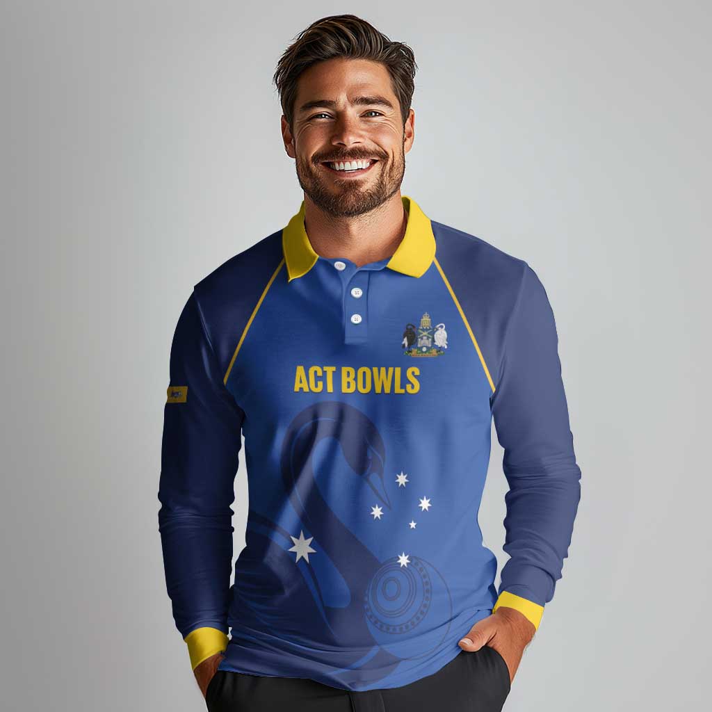 Custom ACT Bowls Australia Long Sleeve Polo Shirt Go Australian Capital Territory Swan - Aussie Hoodie