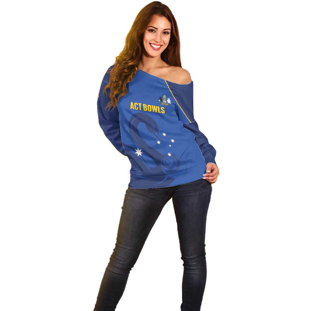 Custom ACT Bowls Australia Off Shoulder Sweater Go Australian Capital Territory Swan - Aussie Hoodie