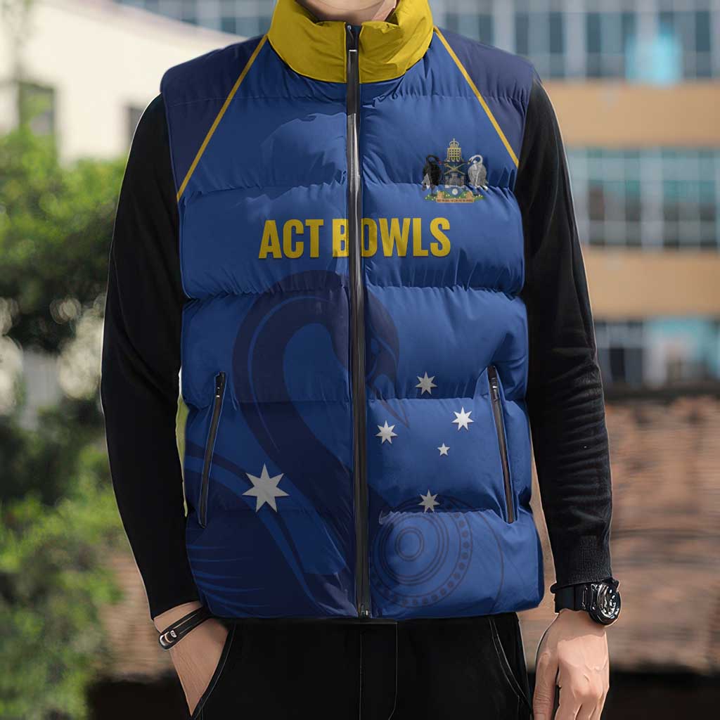 Custom ACT Bowls Australia Sleeveless Puffer Jacket Go Australian Capital Territory Swan - Aussie Hoodie